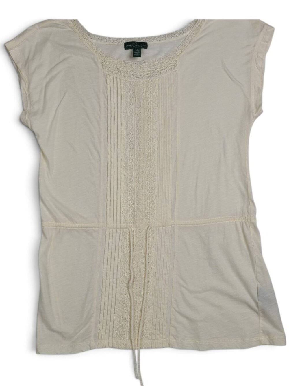 Lauren Jeans Co by Ralph Lauren Vintage Cap Sleeve Cream Top T-Shirt Size Large